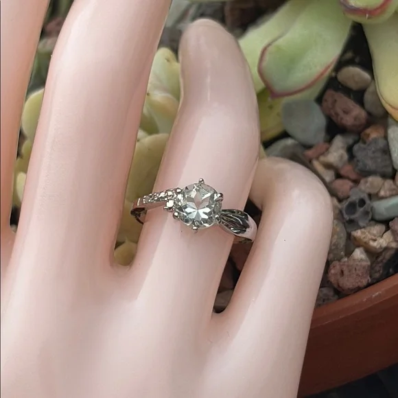 Natural Round ~1ct Prasiolite & Diamond Ring Sterling Silver Size 7.5 - Picture 1 of 14